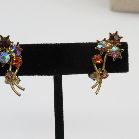 Austrian Vintage Aurora Borealis Clip On Earrings - Picture 5 of 9